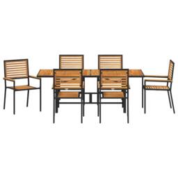 Berkfield Home 7 Piece Garden Dining Set Black Poly Rattan Acacia - thumbnail 7