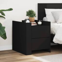Berkfield Home Bedside Cabinet Black 45x50x50 cm Engineered Wood - Size: 45 x 50 x 50 cm - thumbnail 2