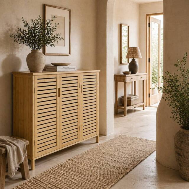Wyld Haus Elfi Naba Natural Bamboo 3 Door Shoe Cabinet with 8 Adjustable Shelves - image 1