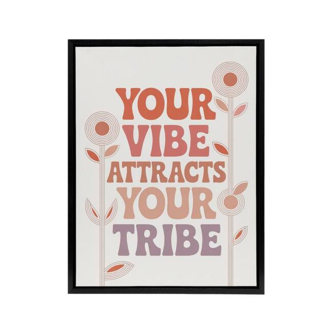 "Artery8 Vibe Attracts Your Tribe Retro Midcentury Floral Framed Canvas Art in Beige - Size: W12"" x H16""" - image 1