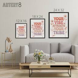 "Artery8 Vibe Attracts Your Tribe Retro Midcentury Floral Framed Canvas Art in Beige - Size: W12"" x H16""" - thumbnail 4