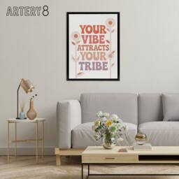 "Artery8 Vibe Attracts Your Tribe Retro Midcentury Floral Framed Canvas Art in Beige - Size: W12"" x H16""" - thumbnail 3
