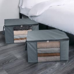 OHS Large Underbed Storage Bags 2 Pack Clothes Shoes Organiser in Grey - thumbnail 2