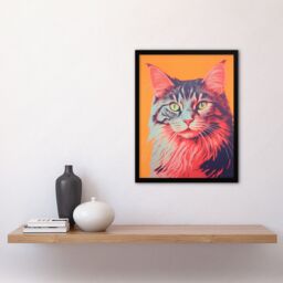 Artery8 Wall Art Print Maine Coon Cat Screen Risograph Artwork Spot Block Colour Duotone Retro Riso Interior Design Art Framed in Black - Size: A4 - thumbnail 4