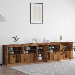 Berkfield Home Sideboard with LED Lights Old Wood 283x37x67 cm Engineered Wood in Brown - Size: 283 x 37 x 67 cm - thumbnail 2