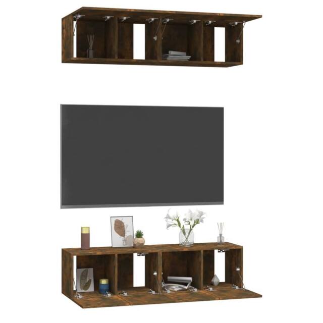 Berkfield Home Wall TV Cabinets 4 pcs Smoked Oak 60x30x30 cm Engineered Wood in Brown - Size: 60 x 30 x 30 cm - image 1