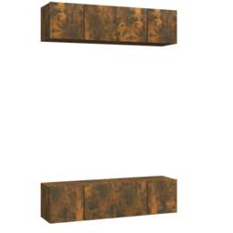 Berkfield Home Wall TV Cabinets 4 pcs Smoked Oak 60x30x30 cm Engineered Wood in Brown - Size: 60 x 30 x 30 cm - thumbnail 3