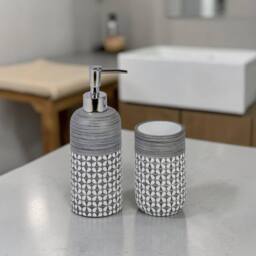 Showerdrape Ravello Bathroom Accessory Set - Soap Dispenser & Tumbler in Grey - thumbnail 1
