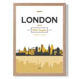 ARTZE London Yellow & Black City Skyline Framed Print SIZE: A2 with Oak Frame - Size: A4