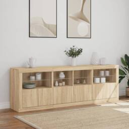 Berkfield Home Sideboard with LED Lights Sonoma Oak 202x37x67 cm in Natural - Size: 202 x 37 x 67 cm - thumbnail 4