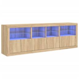Berkfield Home Sideboard with LED Lights Sonoma Oak 202x37x67 cm in Natural - Size: 202 x 37 x 67 cm - thumbnail 2