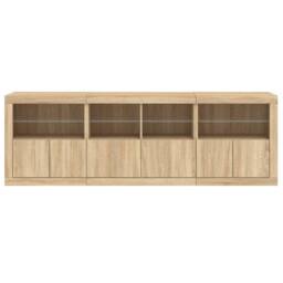 Berkfield Home Sideboard with LED Lights Sonoma Oak 202x37x67 cm in Natural - Size: 202 x 37 x 67 cm - thumbnail 7