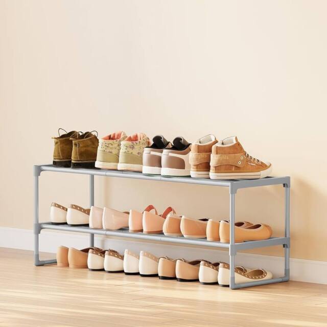 The Bazaarist 2 Tier Stackable Metal Shoe Rack Compact Design, Grey - image 1