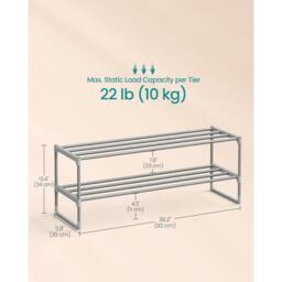 The Bazaarist 2 Tier Stackable Metal Shoe Rack Compact Design, Grey - thumbnail 3
