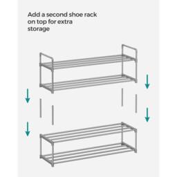 The Bazaarist 2 Tier Stackable Metal Shoe Rack Compact Design, Grey - thumbnail 8