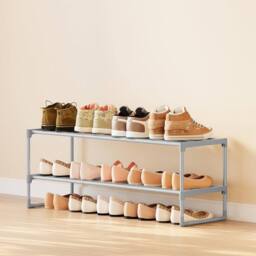 The Bazaarist 2 Tier Stackable Metal Shoe Rack Compact Design, Grey - thumbnail 1