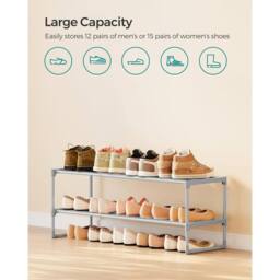 The Bazaarist 2 Tier Stackable Metal Shoe Rack Compact Design, Grey - thumbnail 6