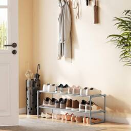 The Bazaarist 2 Tier Stackable Metal Shoe Rack Compact Design, Grey - thumbnail 4