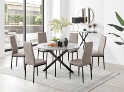 FurnitureboxUK Novara Grey Concrete Effect Black Leg 120cm Round Dining Table & 6 Milan Black Leg Chairs in Beige - thumbnail 4