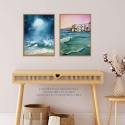 Artery8 Wall Art Print Pack of 2 A4 Sea Shore Waves Seaside Coastal Town Landscape Oil Painting Living Room s Set - thumbnail 2