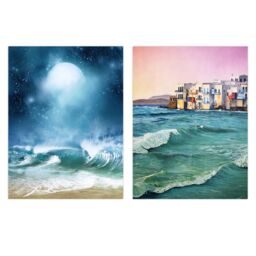 Artery8 Wall Art Print Pack of 2 A4 Sea Shore Waves Seaside Coastal Town Landscape Oil Painting Living Room s Set - thumbnail 1