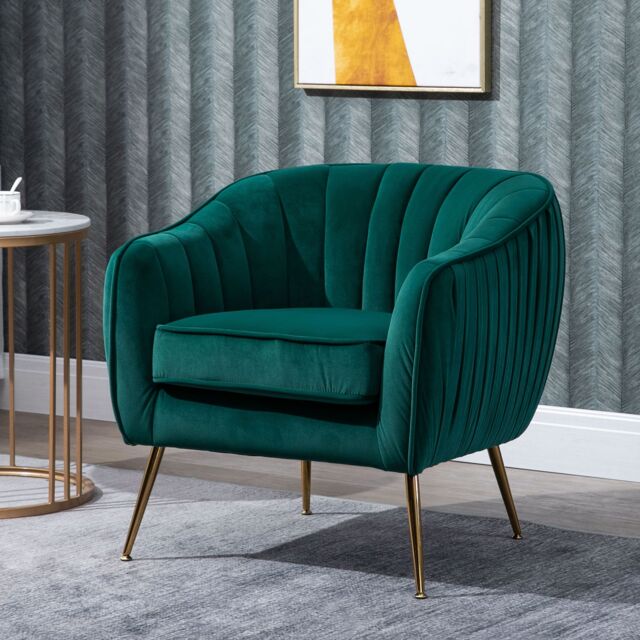 HOMCOM Fabric Single Sofa Arm Chair Upholstered Flocking Wood Leg in Green
