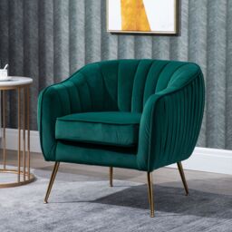 HOMCOM Fabric Single Sofa Arm Chair Upholstered Flocking Wood Leg in Green - thumbnail 1