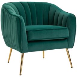 HOMCOM Fabric Single Sofa Arm Chair Upholstered Flocking Wood Leg in Green - thumbnail 2