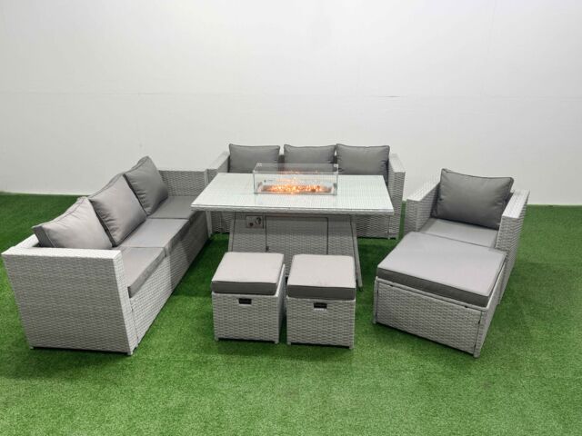 Fimous 10 Seat PE Rattan Lounge Sofa Sets Outdoor Garden Furniture Set in Light Grey - image 1