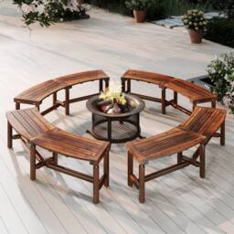 Costway Patio Curved Bench Outdoor Solid Wood Backless Loveseat for 2-3 People in Brown - thumbnail 4
