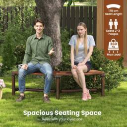 Costway Patio Curved Bench Outdoor Solid Wood Backless Loveseat for 2-3 People in Brown - thumbnail 9