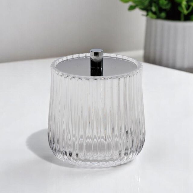 Showerdrape Regent Ribbed Glass Chrome Collection Storage Jar in Clear - image 1