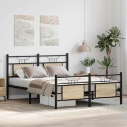 Berkfield Home Bed Frame without Mattress Sonoma Oak 140x200 cm Engineered Wood in Brown - thumbnail 5