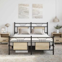 Berkfield Home Bed Frame without Mattress Sonoma Oak 140x200 cm Engineered Wood in Brown - thumbnail 4