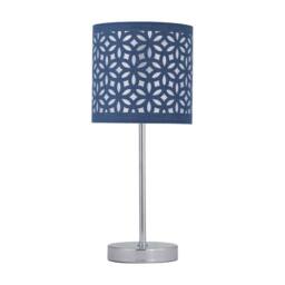 First Choice Lighting Set of 2 Chrome Touch Table Lamps with Navy Blue Cut Out Shades in Silver - thumbnail 3