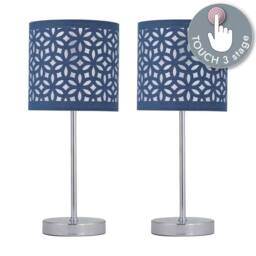 First Choice Lighting Set of 2 Chrome Touch Table Lamps with Navy Blue Cut Out Shades in Silver - thumbnail 2