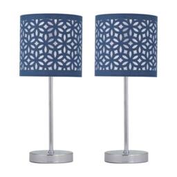 First Choice Lighting Set of 2 Chrome Touch Table Lamps with Navy Blue Cut Out Shades in Silver - thumbnail 1