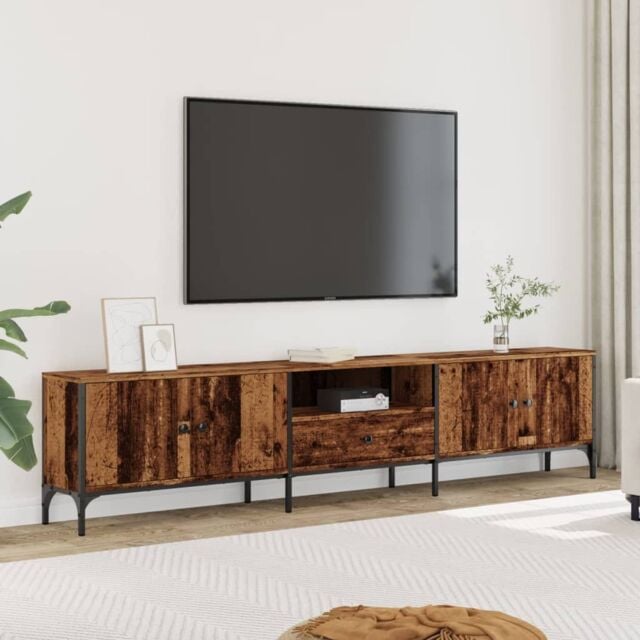 Berkfield Home TV Cabinet with Drawer Old Wood 200x25x44 cm Engineered Wood in Brown - Size: 200 x 25 x 44 cm - image 1