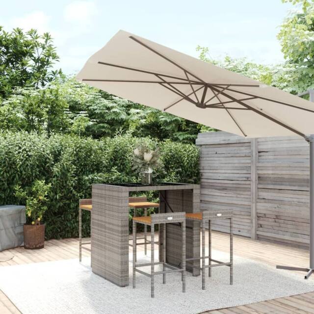Berkfield Home 5 Piece Garden Bar Set Grey Poly Rattan& Solid Wood Acacia - image 1