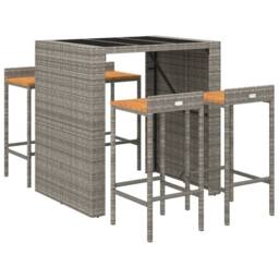 Berkfield Home 5 Piece Garden Bar Set Grey Poly Rattan& Solid Wood Acacia - thumbnail 3