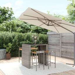 Berkfield Home 5 Piece Garden Bar Set Grey Poly Rattan& Solid Wood Acacia