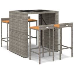 Berkfield Home 5 Piece Garden Bar Set Grey Poly Rattan& Solid Wood Acacia - thumbnail 2