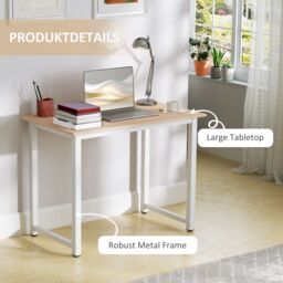 HOMCOM Modern Computer Desk, Writing Table with Metal Frame, White - Size: Medium - thumbnail 5