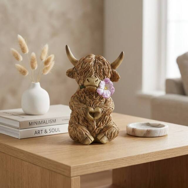 Garden Greatness Sitting Highland Cow Flower Heart Ornament - Size: 1 Pack - image 1