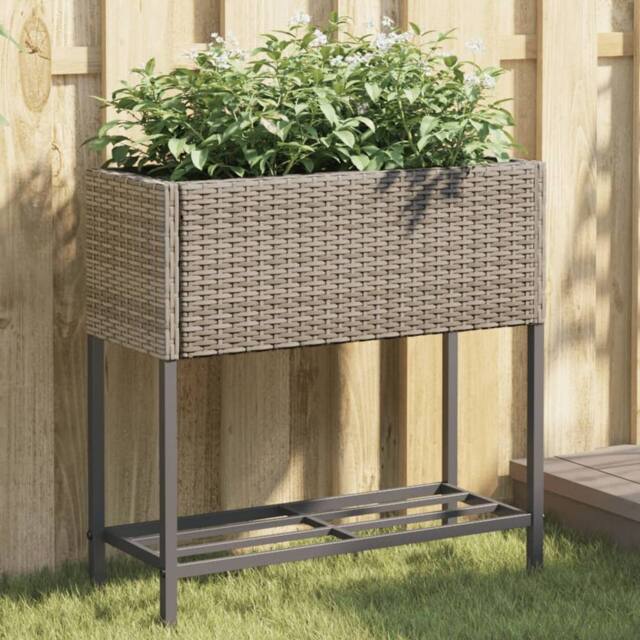 Berkfield Home Garden Planters with Shelf 2 pcs Grey 70x28x70 cm Poly Rattan - Size: 70 x 28 x 70 cm - image 1