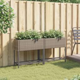 Berkfield Home Garden Planters with Shelf 2 pcs Grey 70x28x70 cm Poly Rattan - Size: 70 x 28 x 70 cm - thumbnail 3