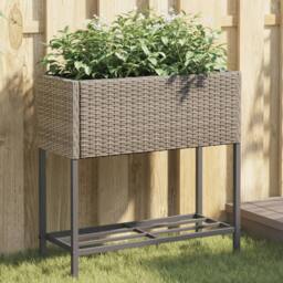 Berkfield Home Garden Planters with Shelf 2 pcs Grey 70x28x70 cm Poly Rattan - Size: 70 x 28 x 70 cm