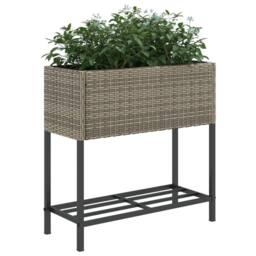 Berkfield Home Garden Planters with Shelf 2 pcs Grey 70x28x70 cm Poly Rattan - Size: 70 x 28 x 70 cm - thumbnail 4