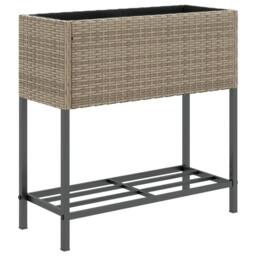 Berkfield Home Garden Planters with Shelf 2 pcs Grey 70x28x70 cm Poly Rattan - Size: 70 x 28 x 70 cm - thumbnail 5