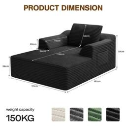 Dprodo Modular High Density Foam Chaise Lounge Sofa in Black - Size: 1 Pack - thumbnail 6